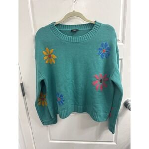 Rails Zoey Multi Flowers Sweater Teal Green Wool Blend Floral Knit Medium